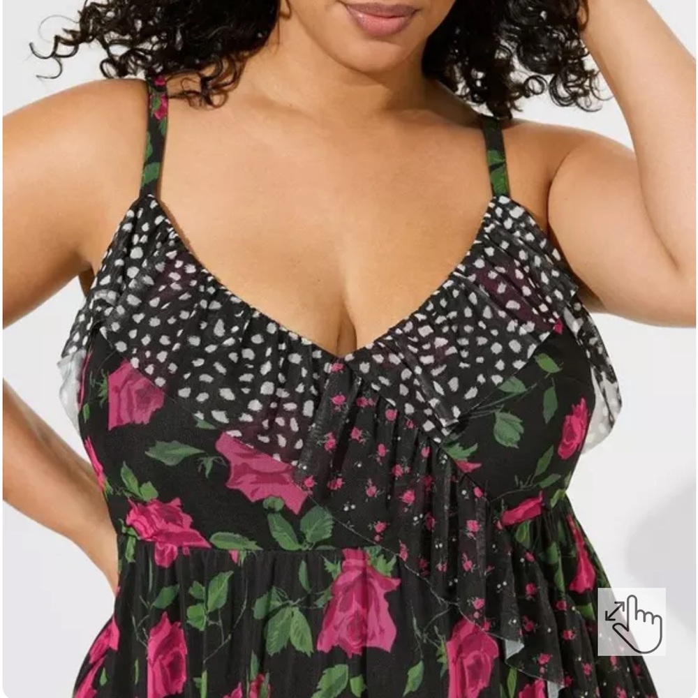 Betsey Johnson x Torrid tiered floral maxi dress black roses 1 - Picture 2 of 3